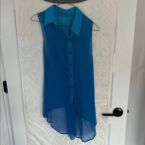 Blue Sleeveless Button-Up Women's Top